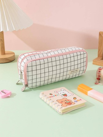 1入組格紋圖案筆袋