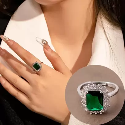 1 pieza Anillo decorativo cuadrado de circonita cúbica verde glamoroso para mujer para fiestas, regalo exquisito para el Día de San Valentín, madres, Día de la Madre