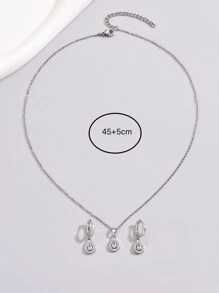 3pcs/set Cubic Zirconia Water-drop Decor Jewelry Set - Silver - View 4