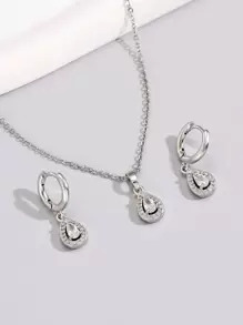 3pcs/set Cubic Zirconia Water-drop Decor Jewelry Set - Silver - View 3