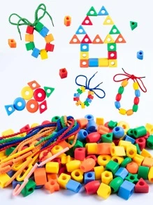 Bottled Colorful Beads100PCS Diy Manual Puzzle Beaded Building Blocks Early Education Geometric Shape Bracelet Toys School, Student,Stationery,School Supplies - Multicolor - View 3