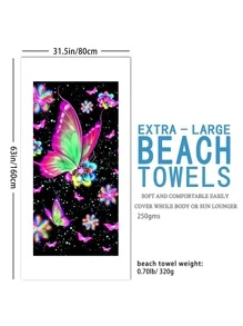 蝴蝶和雛菊圖案沙灘巾 - 彩色 - 查看 6