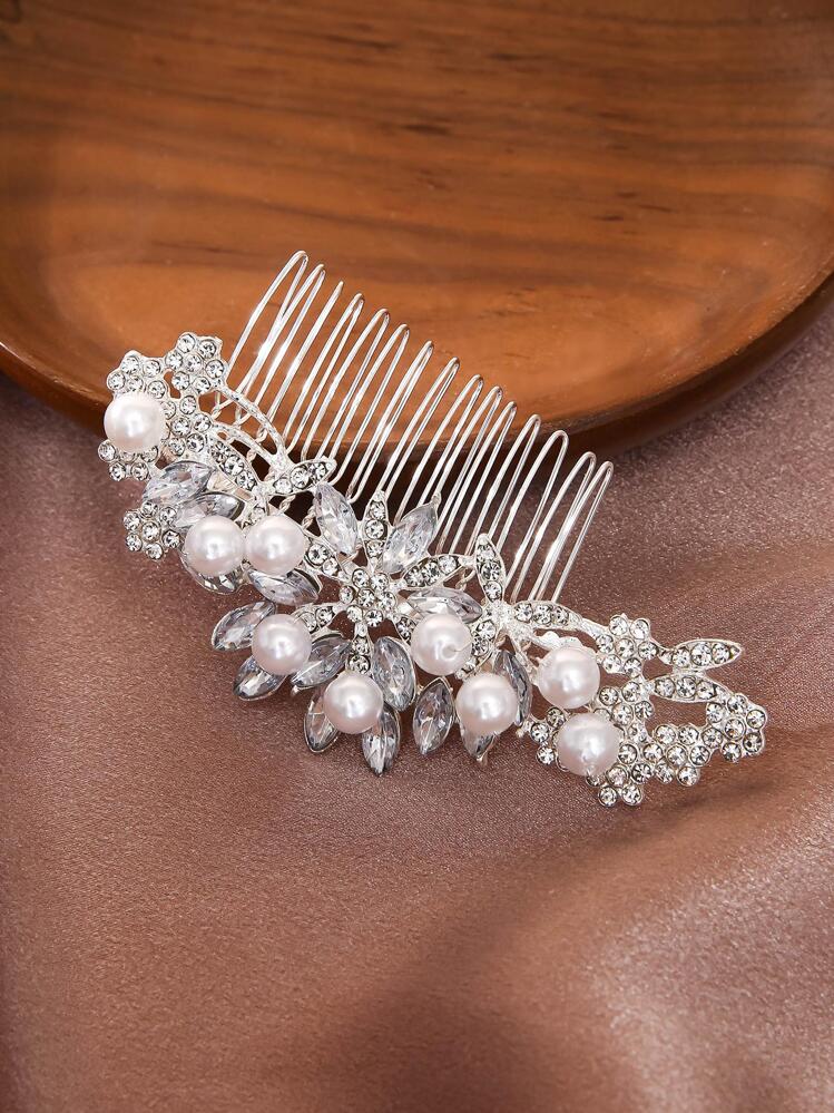 1pc Elegant Plum Blossom Bridal Hair Comb, Princess Hair Accessory, Decorative Hair Clip For Women, Suitable For Ball, Birthday Party, Adult Wedding, Photoshoot, Alloy Rhinestone Bride Fancy Dress Cosplay Prop Valentine's Day Accessories - Silver - View 3