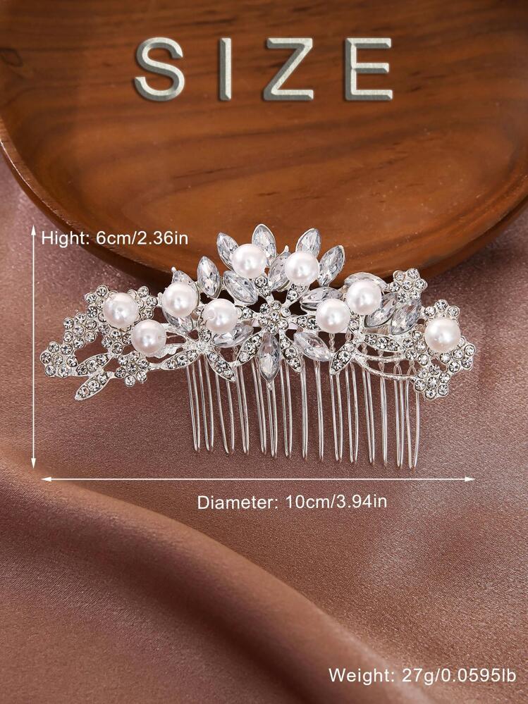 1pc Elegant Plum Blossom Bridal Hair Comb, Princess Hair Accessory, Decorative Hair Clip For Women, Suitable For Ball, Birthday Party, Adult Wedding, Photoshoot, Alloy Rhinestone Bride Fancy Dress Cosplay Prop Valentine's Day Accessories - Silver - View 5