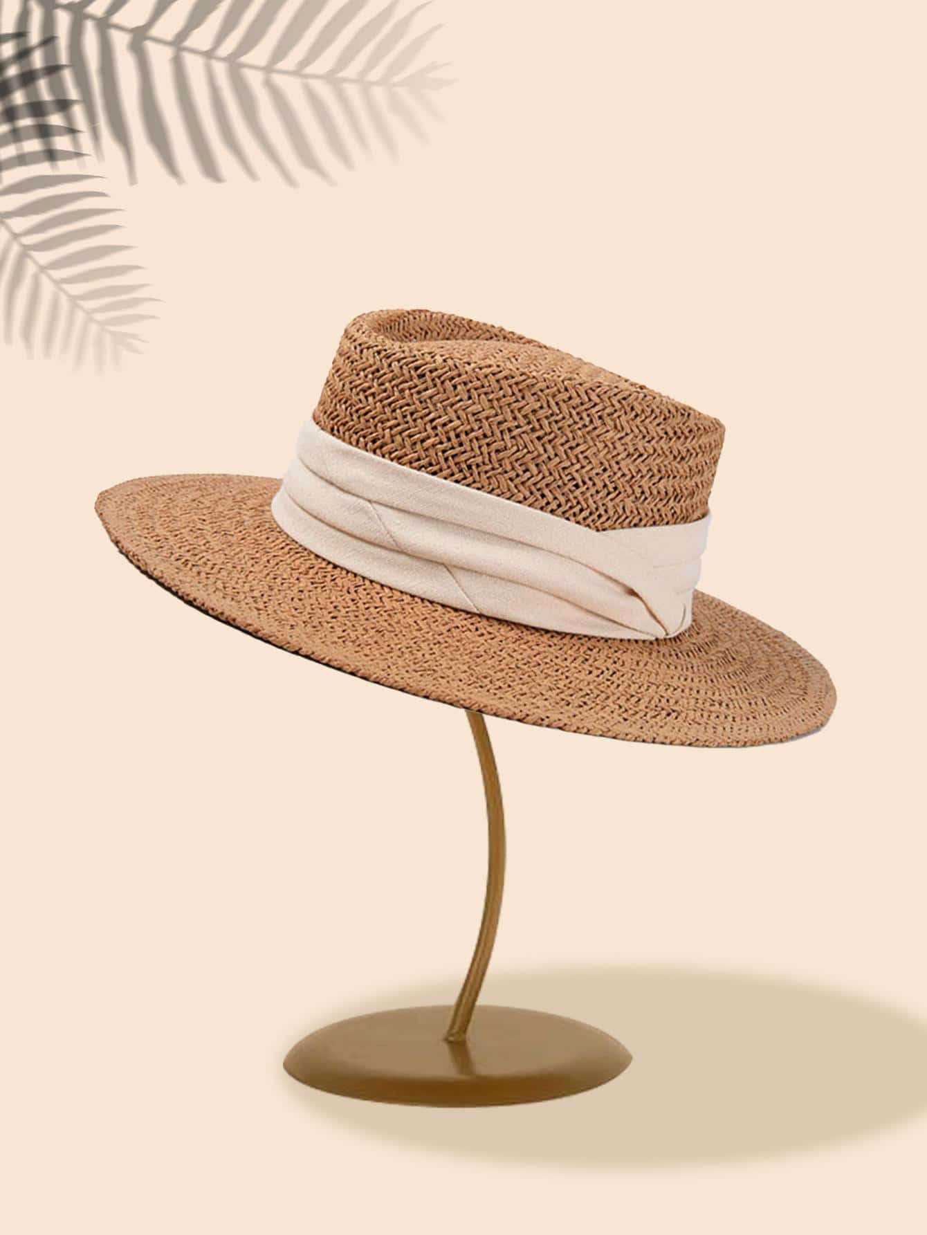 NỮ Ruy băng Trang trí Kỳ nghỉ Mũ rơm Cho mùa hè Boho - Màu Khaki - Xem 1