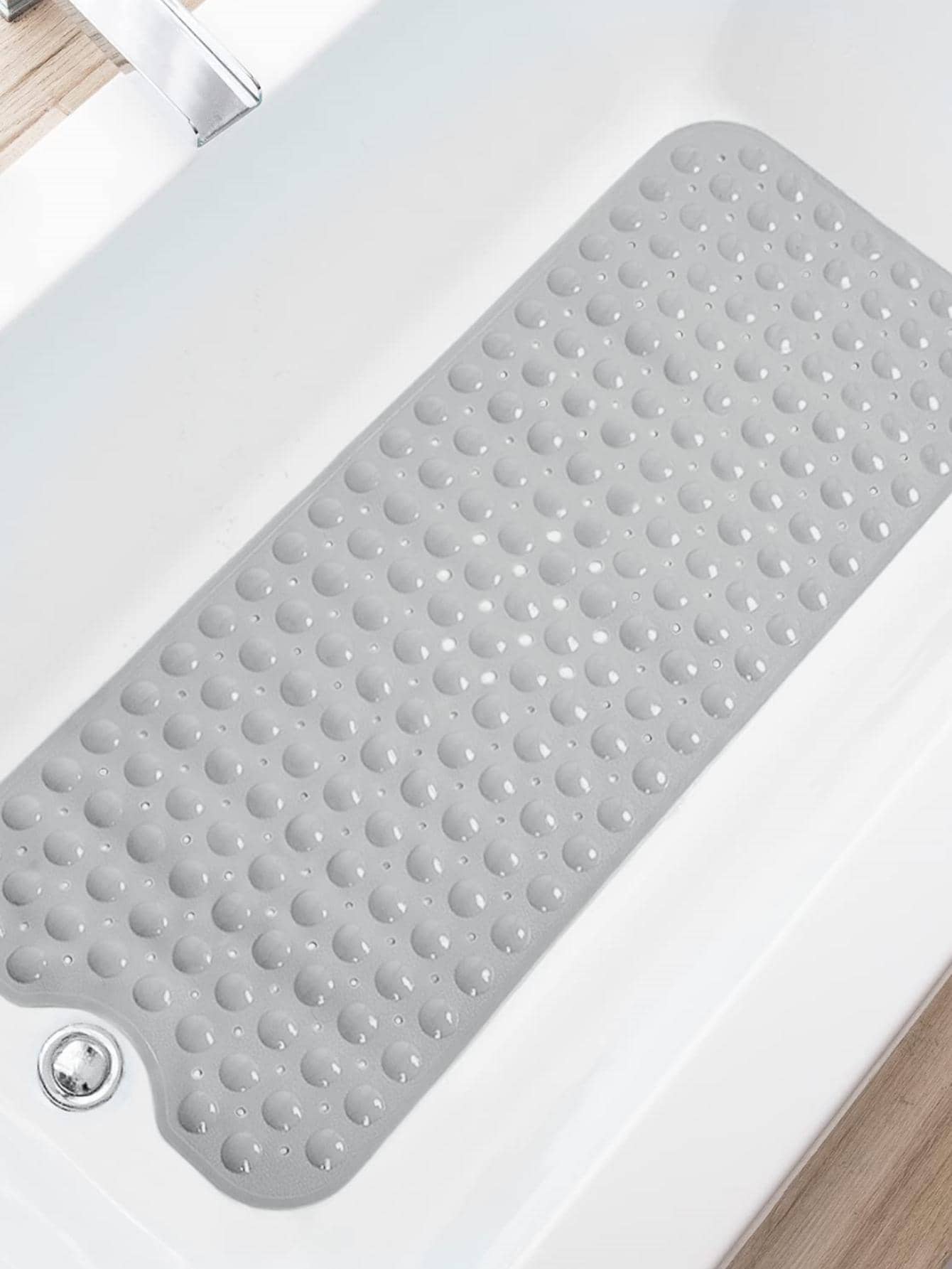 1 tấm thảm bồn tắm siêu dài có giác hút và lỗ thoát nước, thảm tắm có thể giặt bằng máy, mềm mại cho chân, thảm tắm chống trượt siêu lớn, thảm tắm chống trượt - Xám - Xem 1