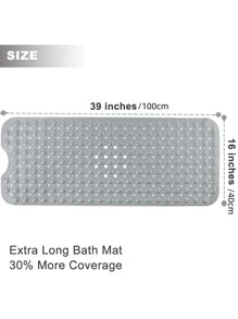 1 tấm thảm bồn tắm siêu dài có giác hút và lỗ thoát nước, thảm tắm có thể giặt bằng máy, mềm mại cho chân, thảm tắm chống trượt siêu lớn, thảm tắm chống trượt - Xám - Xem 2