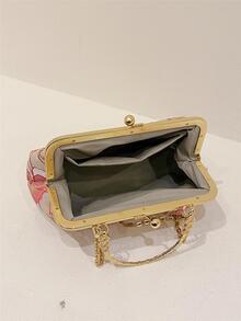 Bolso cartera pequeño con patrón de flor con diseño de fleco de moda con cadena - Rojo - Ver 9