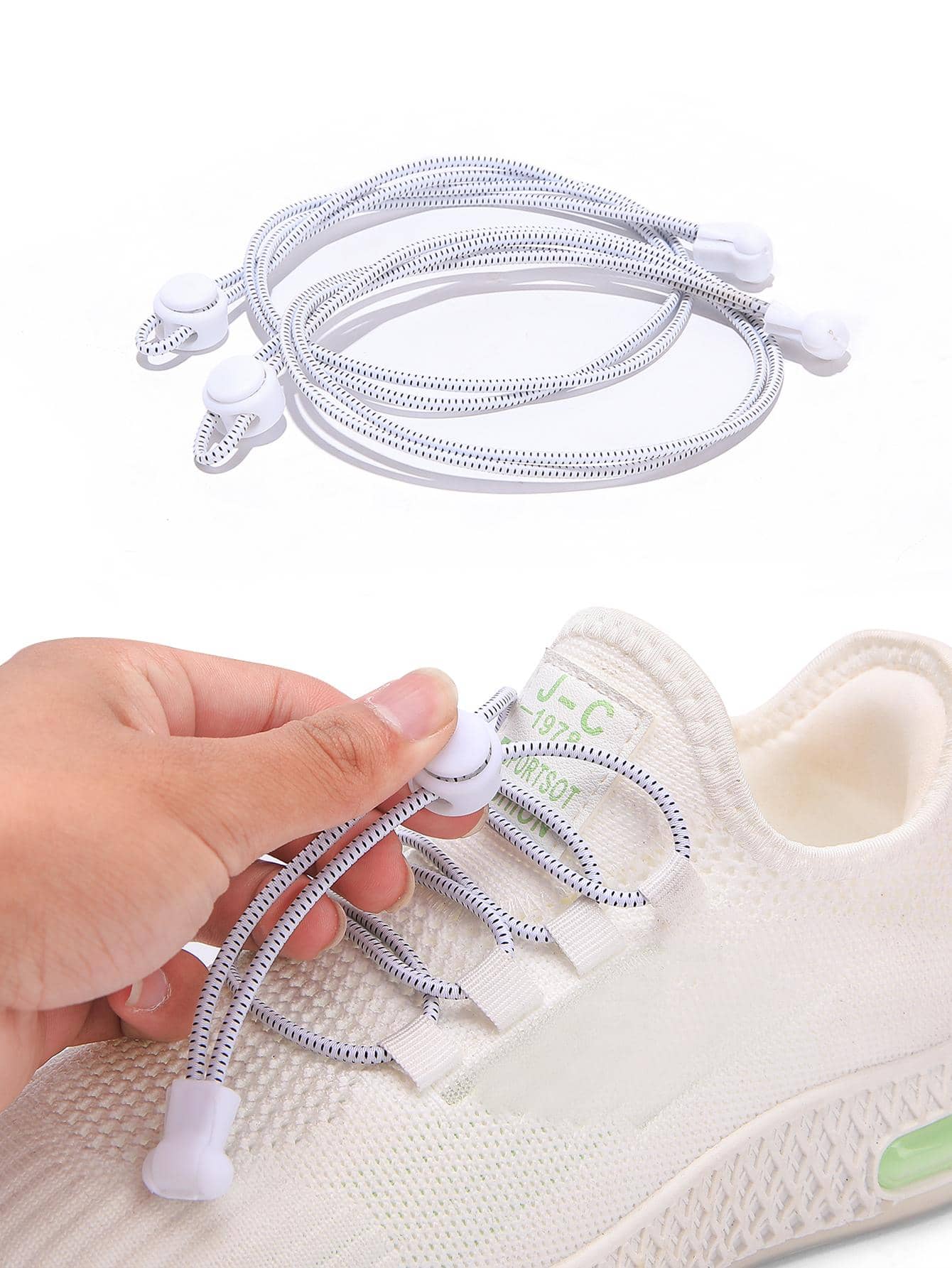 2pcs Drawstring Design Shoelaces, Fashion White Shoelaces For Sneakers