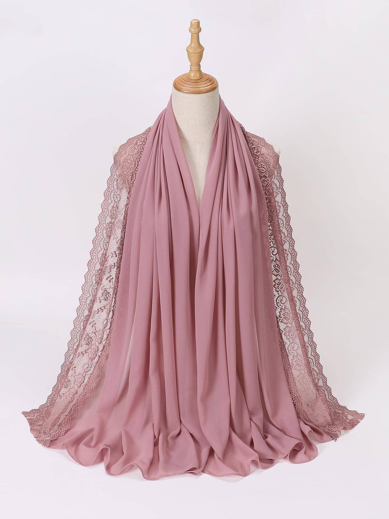 1 件蕾丝雪纺头巾，适合日常佩戴 - 藕粉色 - 查看 1