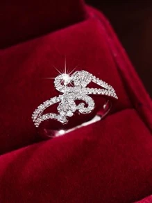 方晶鋯石裝飾戒指 - 銀色 - 查看 1