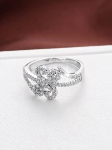 方晶鋯石裝飾戒指 - 銀色 - 查看 2