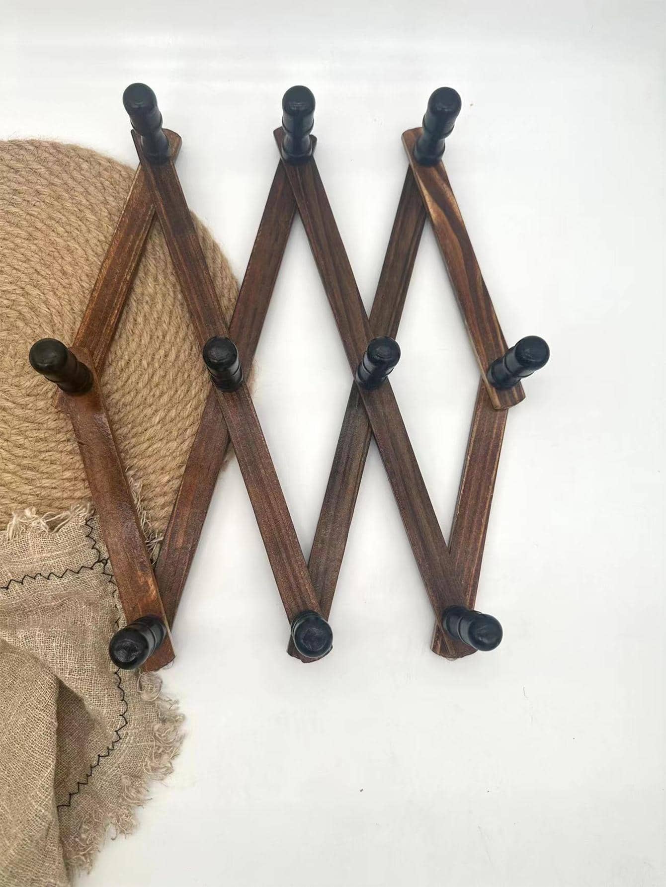 2入組帶有10個掛鉤的木製衣架,創意家居衣櫃掛鉤壁掛收納架,適用於衣服、帽子、包袋、毛巾 - 咖啡棕 - 查看 1