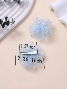 2入組女孩亮片和花朵裝飾時尚鴨嘴夾適用於頭髮裝飾用品 - 淺藍色 - 查看 3