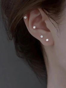 4對男女通用銅製和超閃耀方形鋯石耳針 - 銀色 - 查看 3