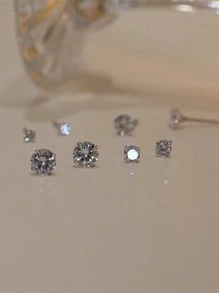 4對男女通用銅製和超閃耀方形鋯石耳針 - 銀色 - 查看 2