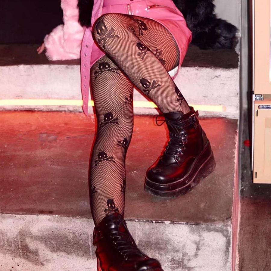 Skull Pattern Fishnet Tights | SHEIN USA