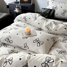 Bow Print Bedding Set Without Filler - Black and White - View 1