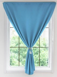 1 件纯色窗帘，遮光隔热窗帘，适用于客厅和卧室，简约现代，无需钻孔安装，粘贴式窗帘布 - 藍色 - 查看 1