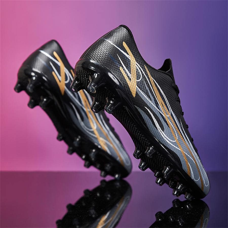 1pair Sporty Spike Design Sneakers, Lace Up Front Outdoor Football Cleats Ronaldo - Black - View 1