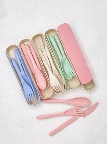 Set Cubiertos Con Estuche Portátil Ecológicos - Beis - Ver 2