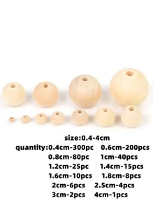 4-40毫米天然木質圓珠,采用無鉛仿珍珠表面處理,適用於diy珠寶製作,手工配件,手工藝品 - 米色 - 查看 3