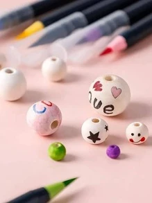 4-40毫米天然木質圓珠,采用無鉛仿珍珠表面處理,適用於diy珠寶製作,手工配件,手工藝品 - 米色 - 查看 5