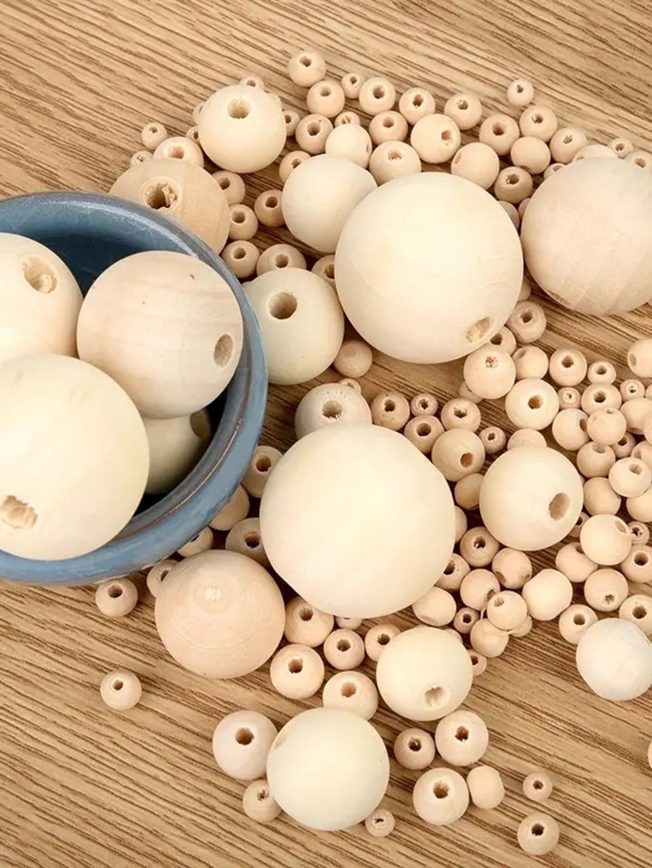4-40毫米天然木質圓珠,采用無鉛仿珍珠表面處理,適用於diy珠寶製作,手工配件,手工藝品 - 米色 - 查看 1