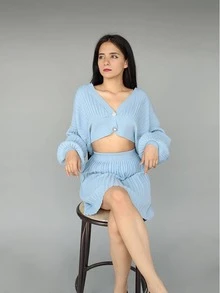 Conjunto de falda y blusa - Azul - Ver 1