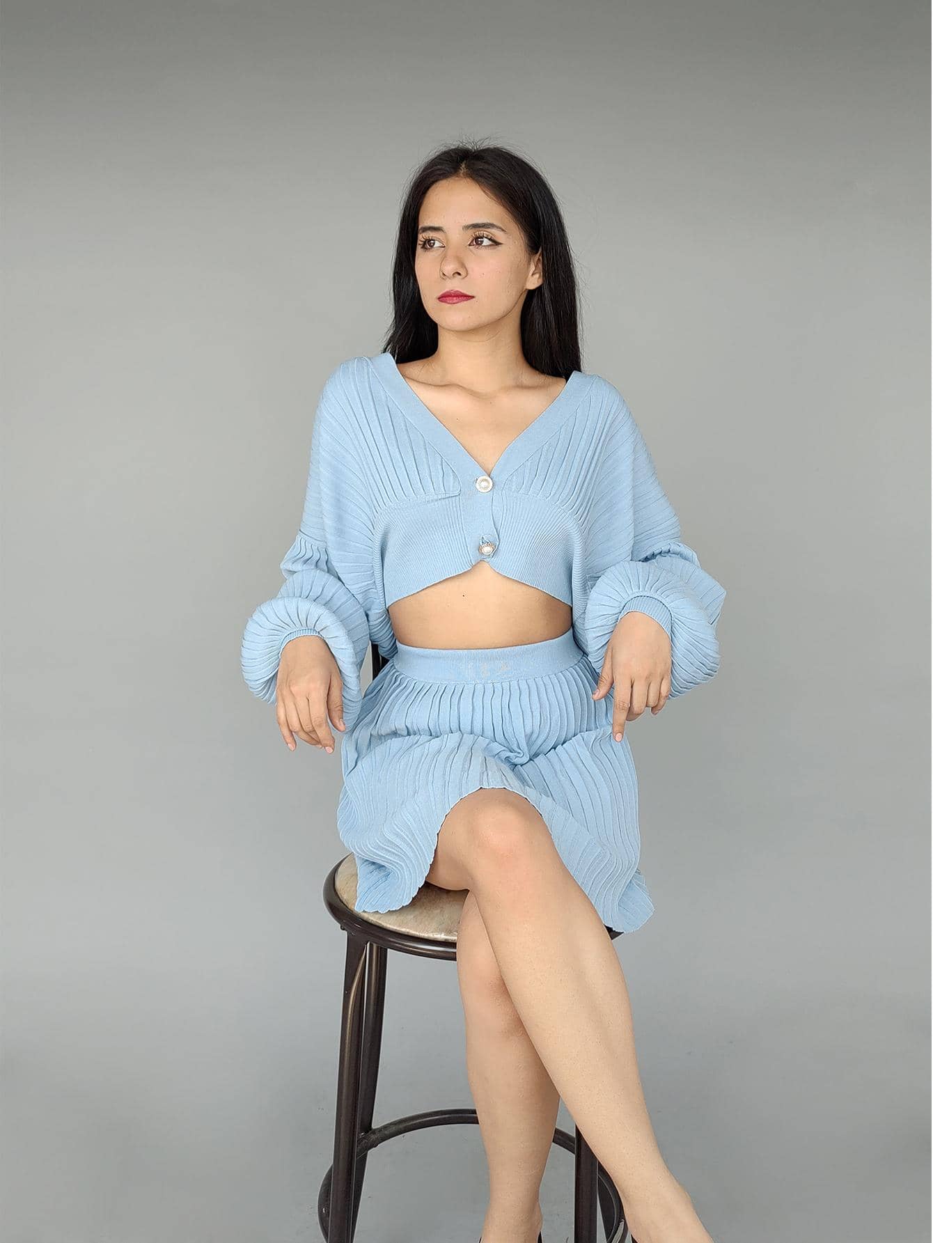 Conjunto de falda y blusa - Azul - Ver 1