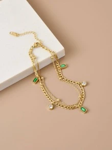 Vòng chân xếp lớp quyến rũ hình vuông đính đá Cubic Zirconia - Vàng - Xem 1