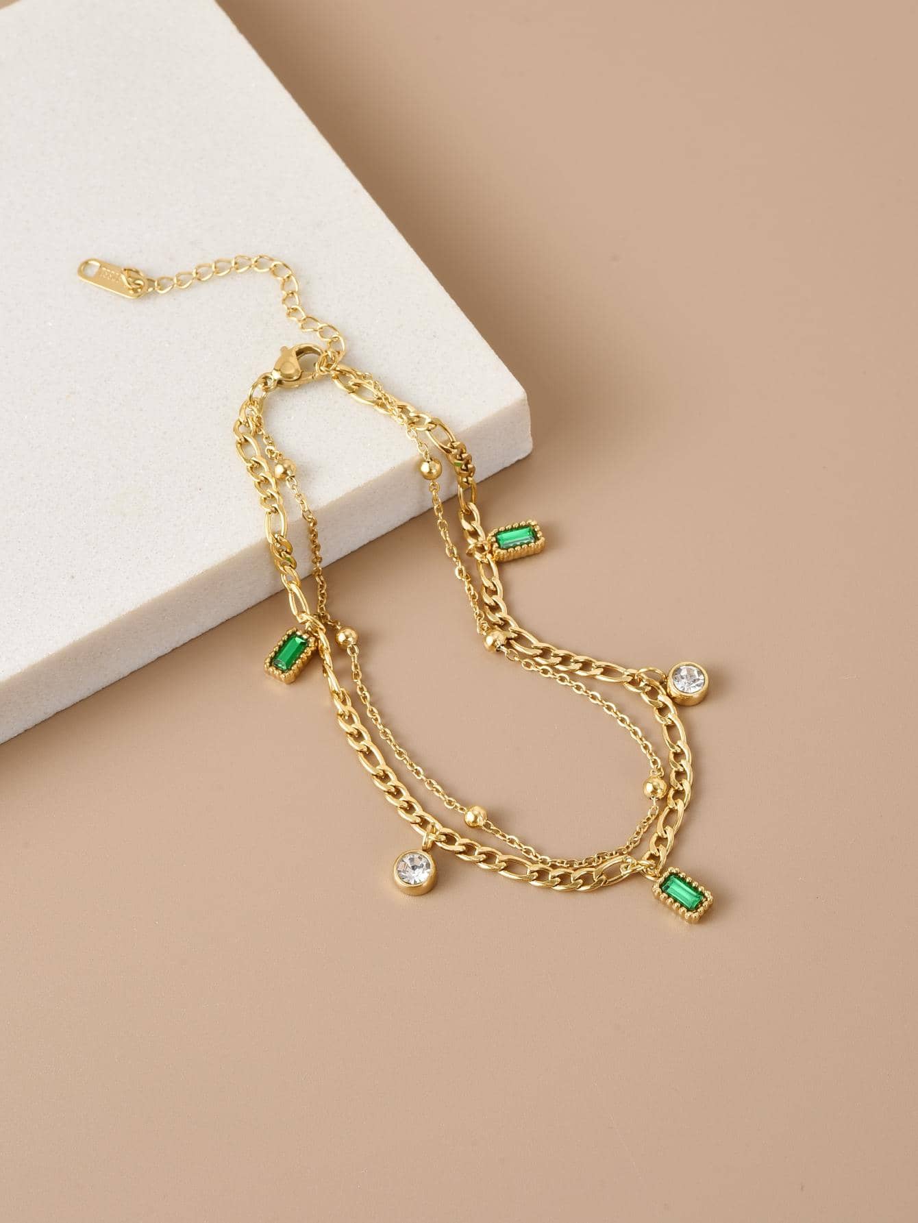 Vòng chân xếp lớp quyến rũ hình vuông đính đá Cubic Zirconia - Vàng - Xem 1