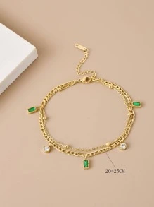 Vòng chân xếp lớp quyến rũ hình vuông đính đá Cubic Zirconia - Vàng - Xem 3