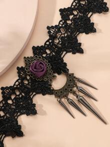 Vòng cổ ren trang trí hoa - màu đen - Xem 2