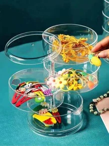 1 pieza Caja de almacenamiento de joyas redonda de acrílico transparente con 4 pisos, organizador de maquillaje donde encontrarás tus joyas y pasadores de pelo fácilmente - Multicolor - Ver 5