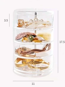 1 pieza Caja de almacenamiento de joyas redonda de acrílico transparente con 4 pisos, organizador de maquillaje donde encontrarás tus joyas y pasadores de pelo fácilmente - Multicolor - Ver 7