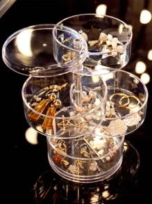 1 pieza Caja de almacenamiento de joyas redonda de acrílico transparente con 4 pisos, organizador de maquillaje donde encontrarás tus joyas y pasadores de pelo fácilmente - Multicolor - Ver 3