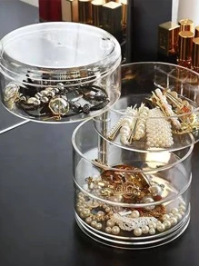 1 pieza Caja de almacenamiento de joyas redonda de acrílico transparente con 4 pisos, organizador de maquillaje donde encontrarás tus joyas y pasadores de pelo fácilmente - Multicolor - Ver 8