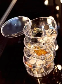 1 pieza Caja de almacenamiento de joyas redonda de acrílico transparente con 4 pisos, organizador de maquillaje donde encontrarás tus joyas y pasadores de pelo fácilmente - Multicolor - Ver 2