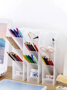 1入組多格鉛筆白色塑膠桌面收納盒 - 白色 - 查看 1