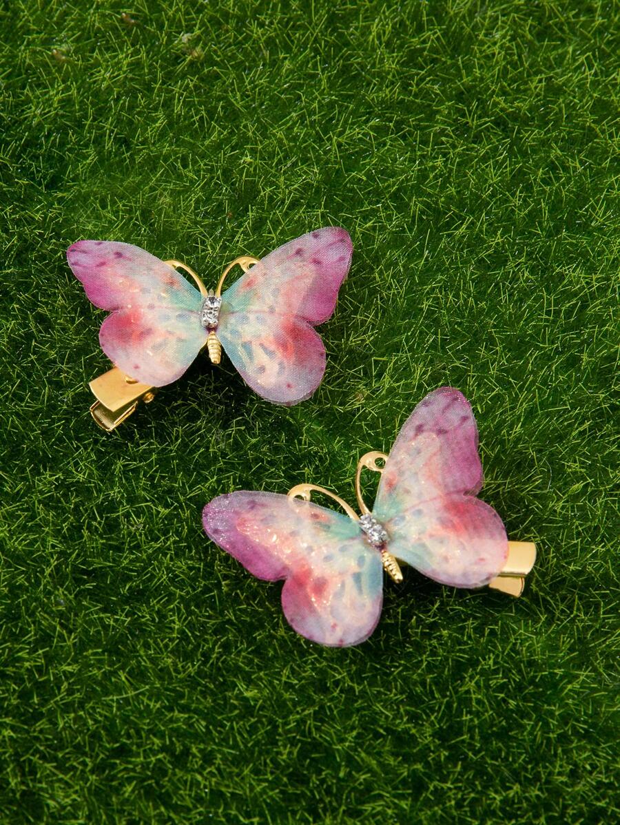 2入組蝴蝶裝飾髮夾 - 彩色 - 查看 1