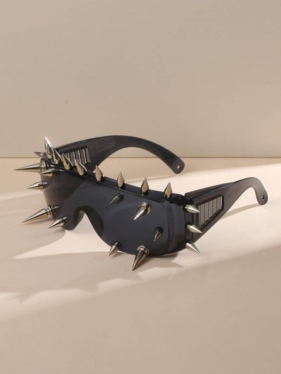 Men Spiked Decor One-Piece Fashion Glasses For Party Street Shades Accessories Halloween Beach Accessories Glasses Shades Looks Street Style And Suit For Sweater Jacket Sweatshirt Hoodie Leather Pants And Cargo Pants For Summer Beach Vacation,Outdoor,Travel