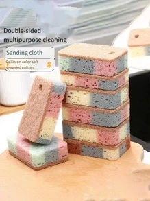 1 pieza Estropajo de color combinado limpieza marrón multifuncional para doméstico - Marrón - Ver 1