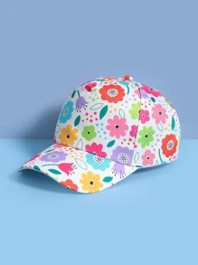 Kids Floral Pattern Sun Protection Baseball Cap - White - View 1