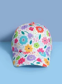Kids Floral Pattern Sun Protection Baseball Cap - White - View 2