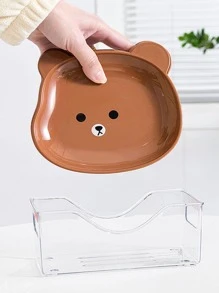 1 件卡通熊图案盘子，棕色塑料可爱甜点托盘，适用于家庭、厨房、圣诞礼物、学校用品