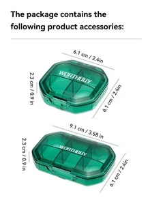 WORTHBUY 2入組便攜藥收納綠色PP迷你多線格藥丸分配器盒 - 綠色 - 查看 2