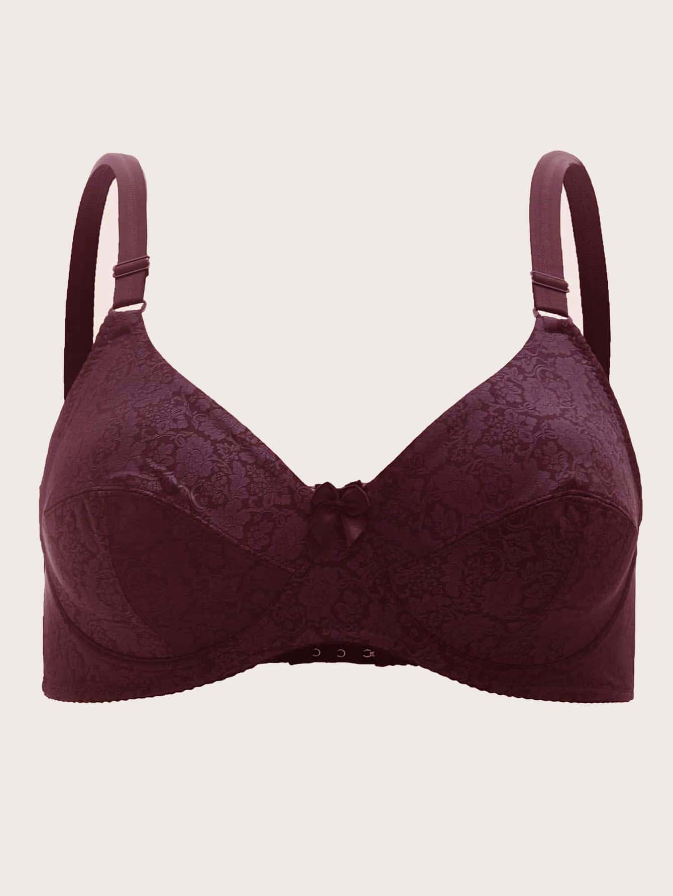 Plus Bow Detail Underwire Bra - Burgundy - View 1