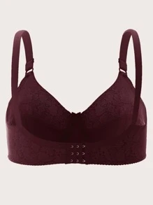 Plus Bow Detail Underwire Bra - Burgundy - View 2