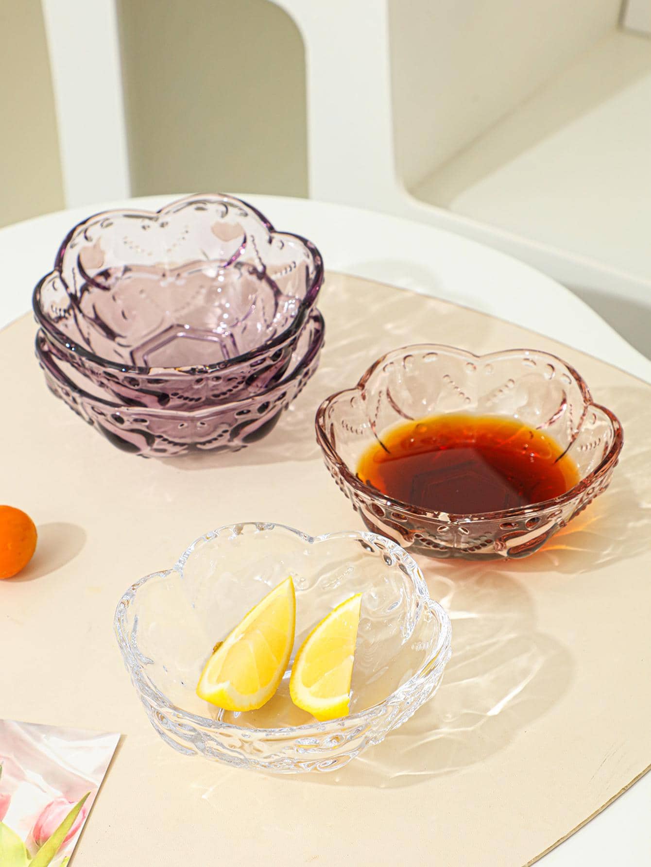 1pc Flower Shaped Sauce Dish, Pink Glass Fruit Bowl For Household - Pink - View 2